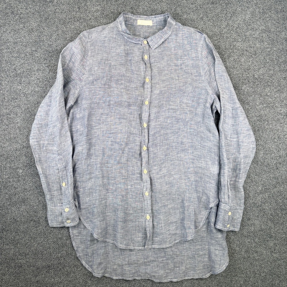 CP Shades Button Down Tunic Shirt Womens M Blue 100% Linen Made in USA